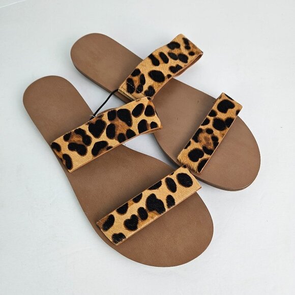 NWT J. Crew Factory Leopard Calf Hair Leather Easy Summer Slide Sandal 7 - Picture 2 of 7